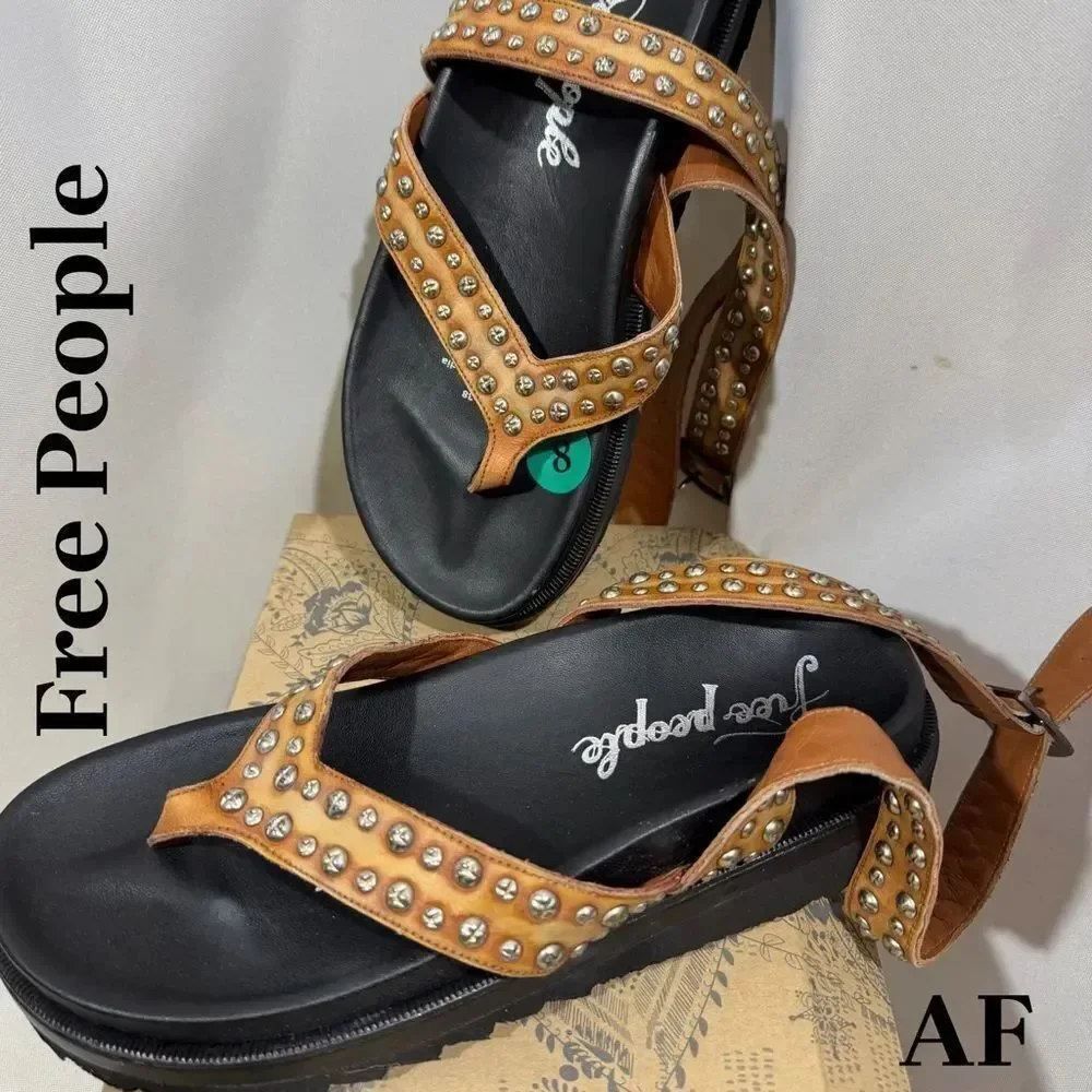 Free People Lizzie Taupe Tan Studded Sandals Size 8 NWT New in box